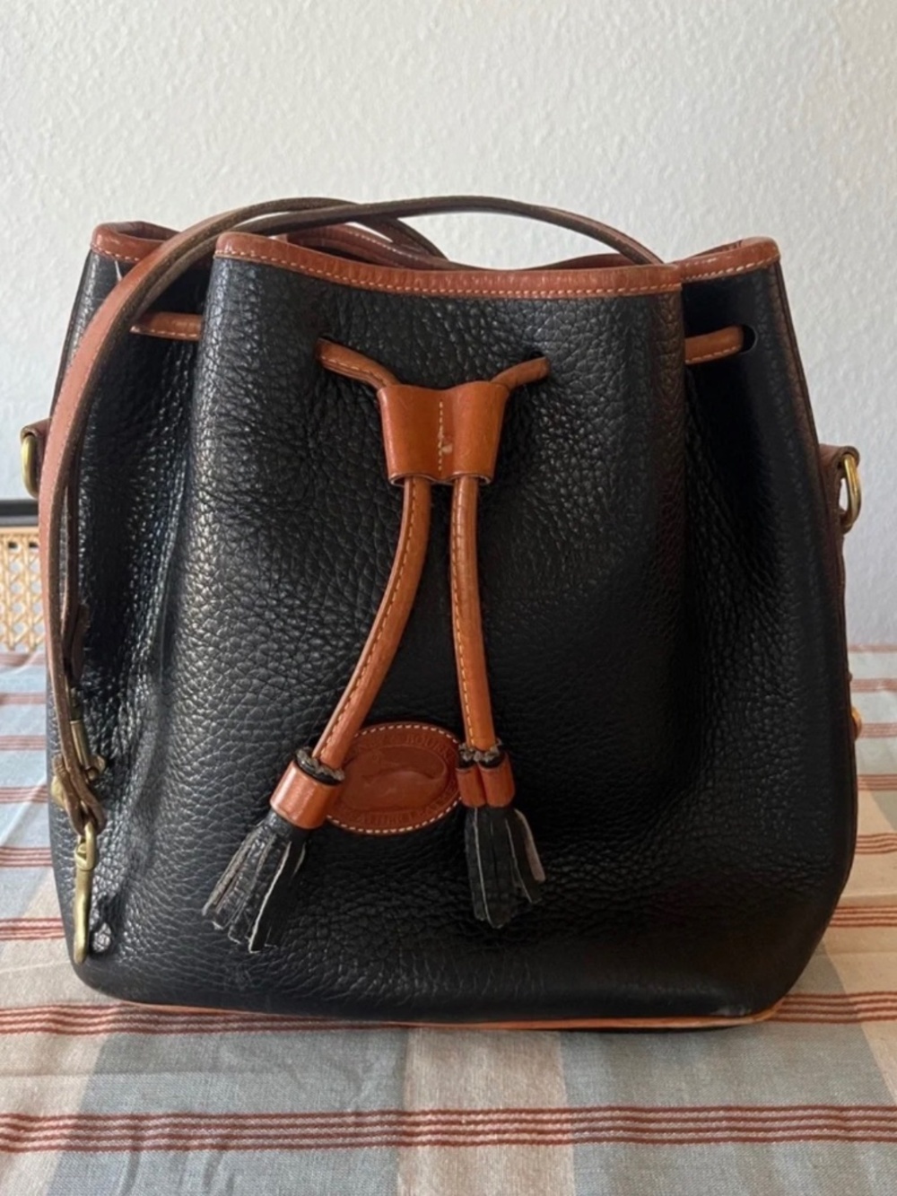 Dooney & Bourke Black and Brown Leather Bucket Bag Made in USA